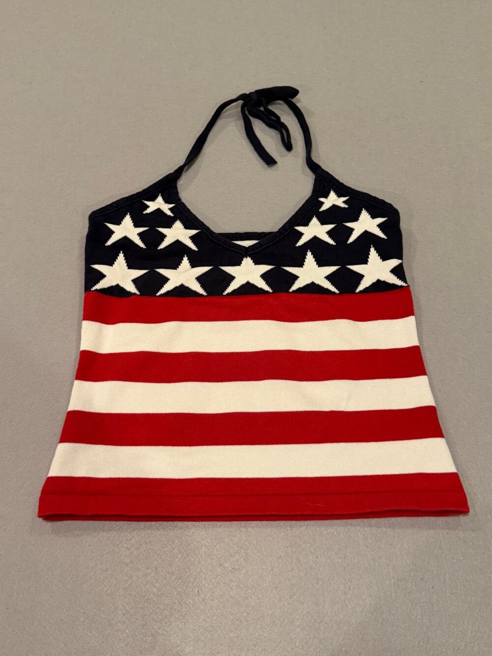 American Flag Knit Halter Crop Top Stars & Stripes Patriotic USA